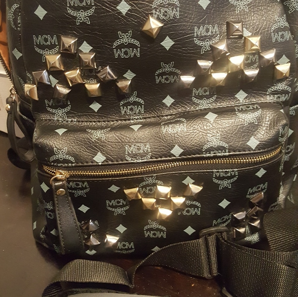 Mcm black leather backpack